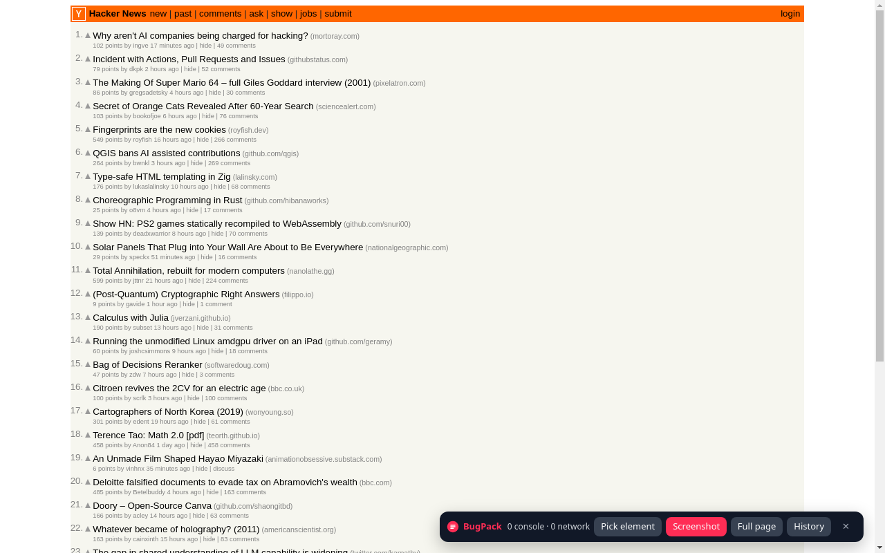 BugPack toolbar on Hacker News